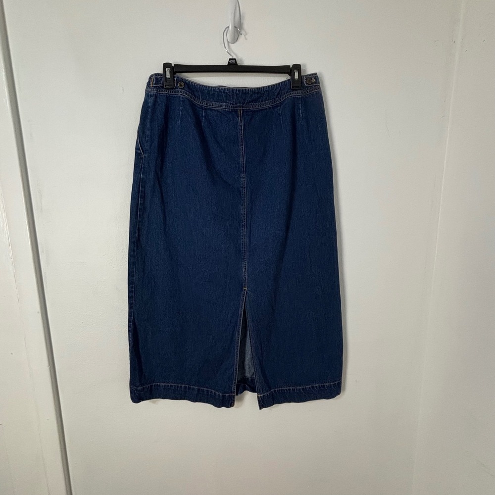 Eddie Bauer Denim Midi Skirt Modest Country Casual Boho Pockets Cotton Womens 18